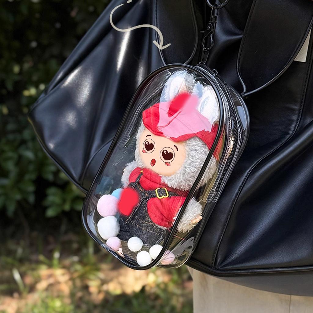 Colorful Transparent Protector Case Organizer Box for 17cm Labubu V3 Dolls Outdoor Display Bag With Keychain Doll Accessories