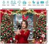 7x5ft Christmas Backdrop - Xmas Window Photography Backdrop - Winter Dream Wonderland Snow Tree Red Curtain Christmas Festival Party Banner