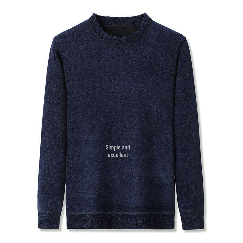 Men's Mid-Age & Senior Plus Velvet Thick Sweater - New Faux Two-Piece Winter Top