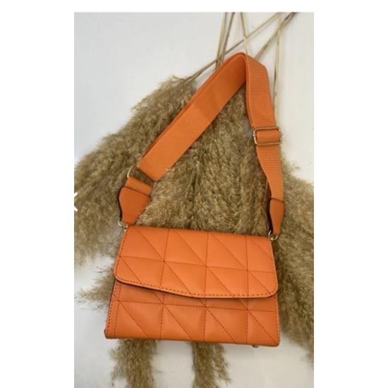 Gesteppte Damen-Umhängetasche mit orangefarbenem Säulenriemen