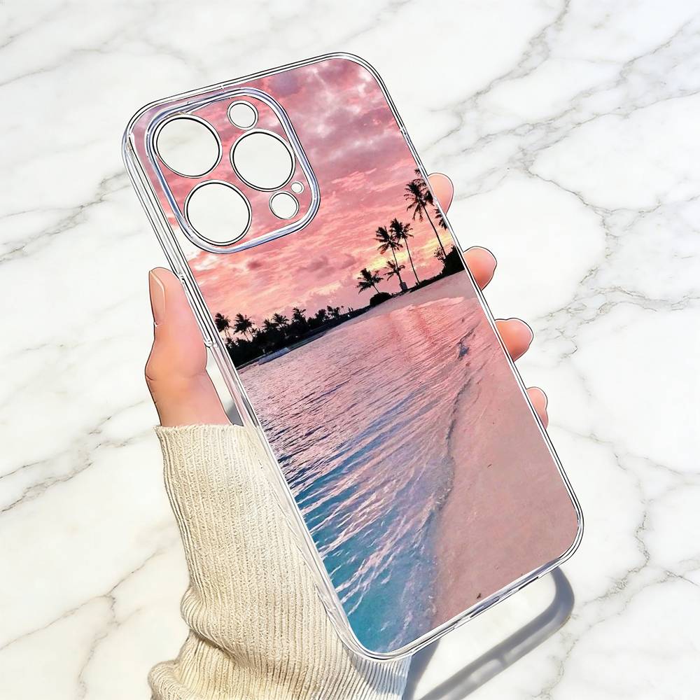 Seaside Sunset Phone Case For iPhone 17 16 15 14 13 12 11 Mini Pro Max Plus Transparent Cover