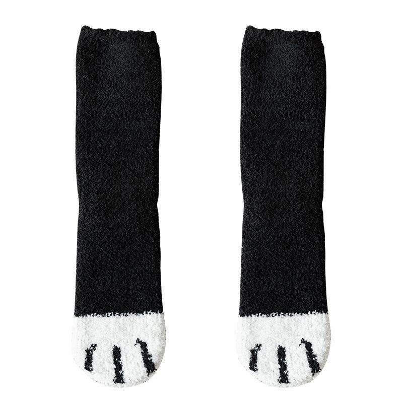 

Women s Cute Cat Paw Coral Fleece Mid-Calf Socks - Warm, Thick, and Cozy for Autumn and Winter One Size