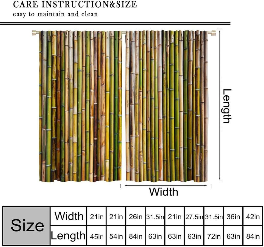 Bamboo Curta Vintage Rustic Plant Colourful Nature Tree Traditional Chinese Culture Decor Rod Pocket Window Treatments