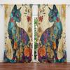 2pcs Artistic Cat Printed Curtain for Home Decor - Rod Pocket Window Treatment for Bedroom,Office,Kitchen,Living Room,and Study