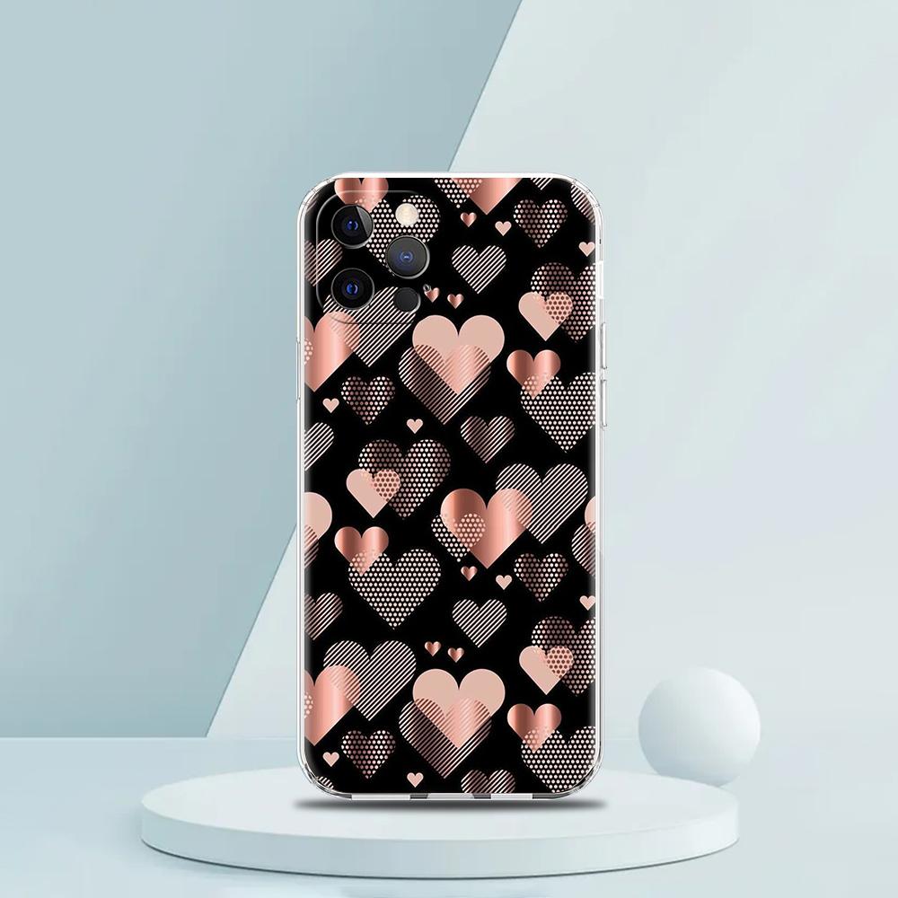 Gold Pink Rose Glitter Hearts Luxury Phone Case For iPhone 16 15 14 13 12 11 Pro Max XS X XR SE 7 8 Plus Silicone Clear Cover