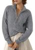 Women's Half-High Collar Zipper Ribbed Knit Pullover Sweater, Short-Sleeve, Loose Fit, 2025 Autumn/Winter Collection.