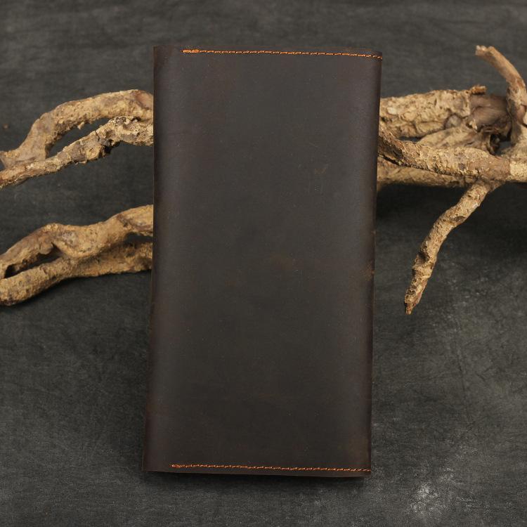 Handmade Leather Long Wallet Men'S Leather First Layer Cowhide Multi-Function Mobile Phone Passport Bag Buckle Wallet