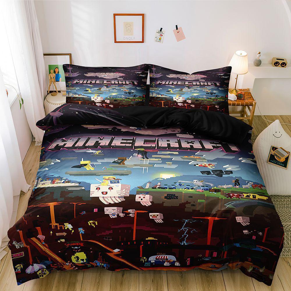Digital Printing Three-Piece Set, Minecraft Themed Game Series Abraded Bedding Kit