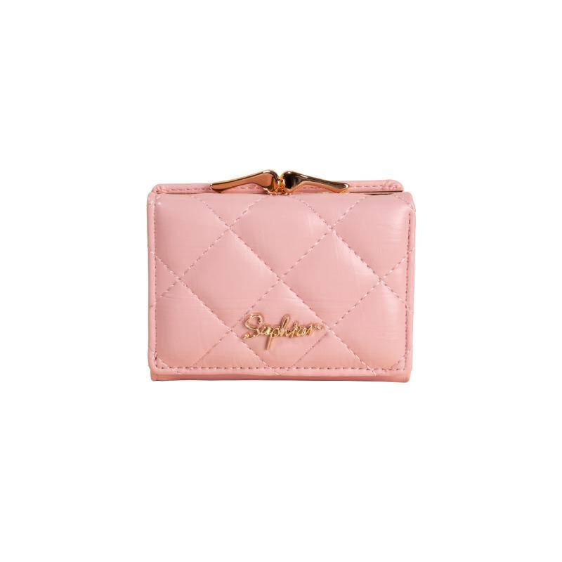 Embroidered thread plaid wallet short women's light and thin change bag pu fashion student card bag