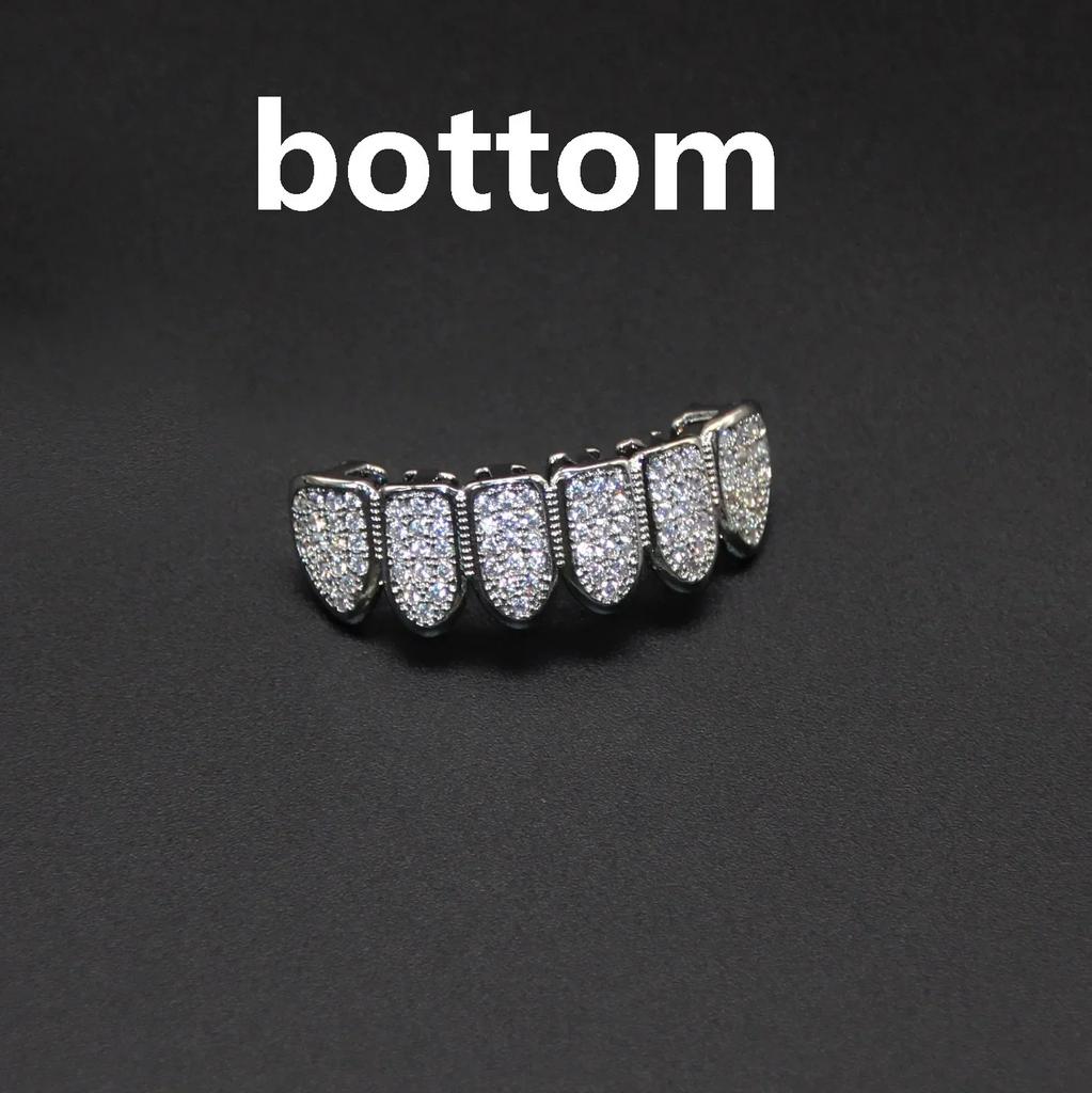 HipHop CZ Teeth Set For Unisex Top Bottom Mouth Gold  Color Teeth Tooth Cap Removable Dental Fashion Jewelry
