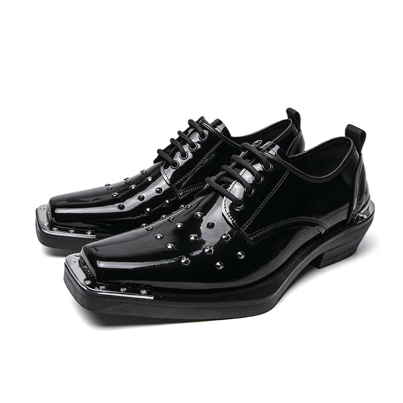 Men Gloss Patent Leather Square Toe