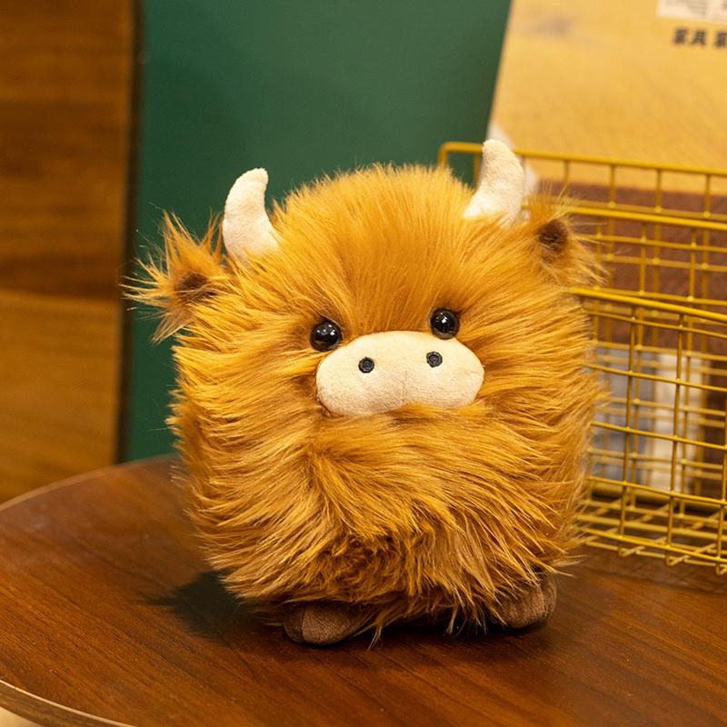 20CM Simulation Kyloe Round Highland Cow Animal Plush Doll Soft Stuffed Highland Cow Cattlle Plushie Gift