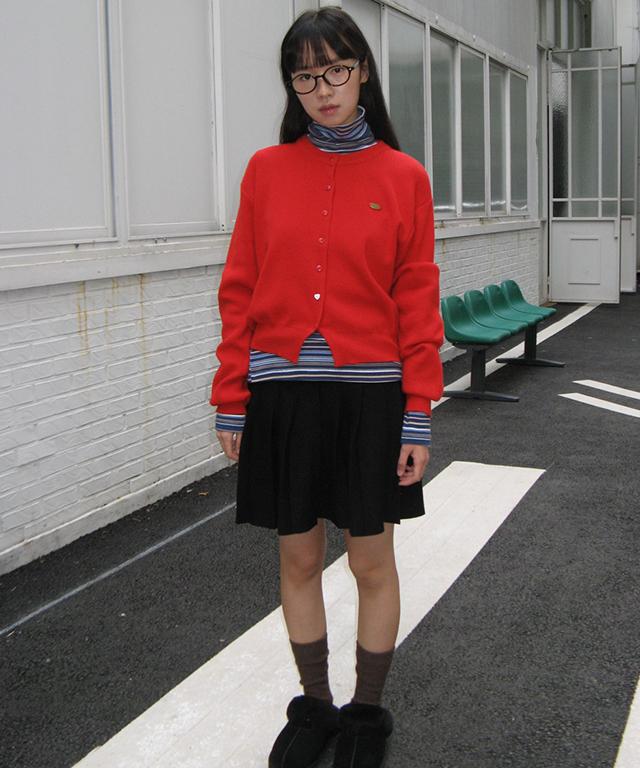 RONRON Button Pointed Basic Knit Cardigan Red