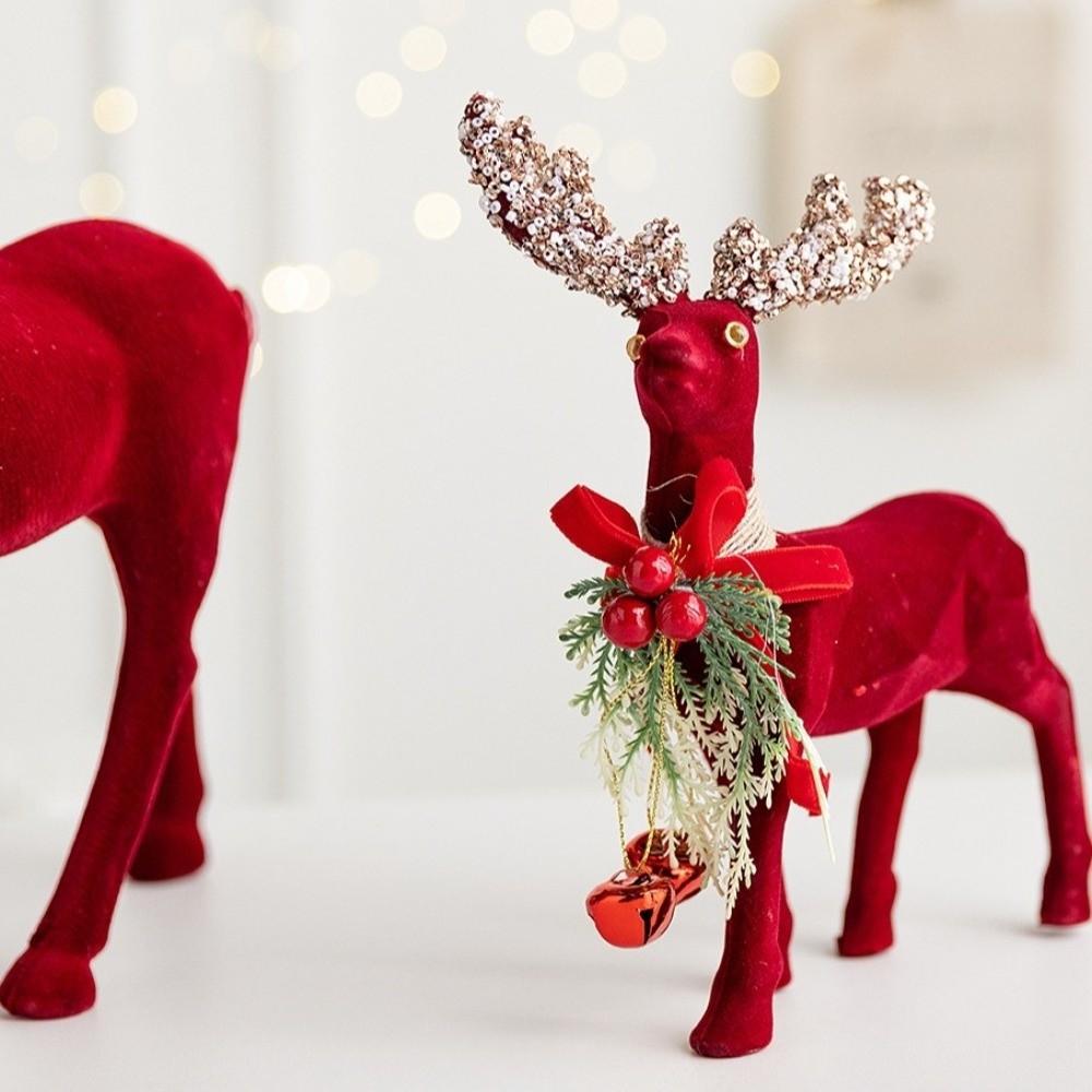 Glitter Antler Christmas Deer Statue Wine Red Xmas Decoration  Christmas Scene Layout