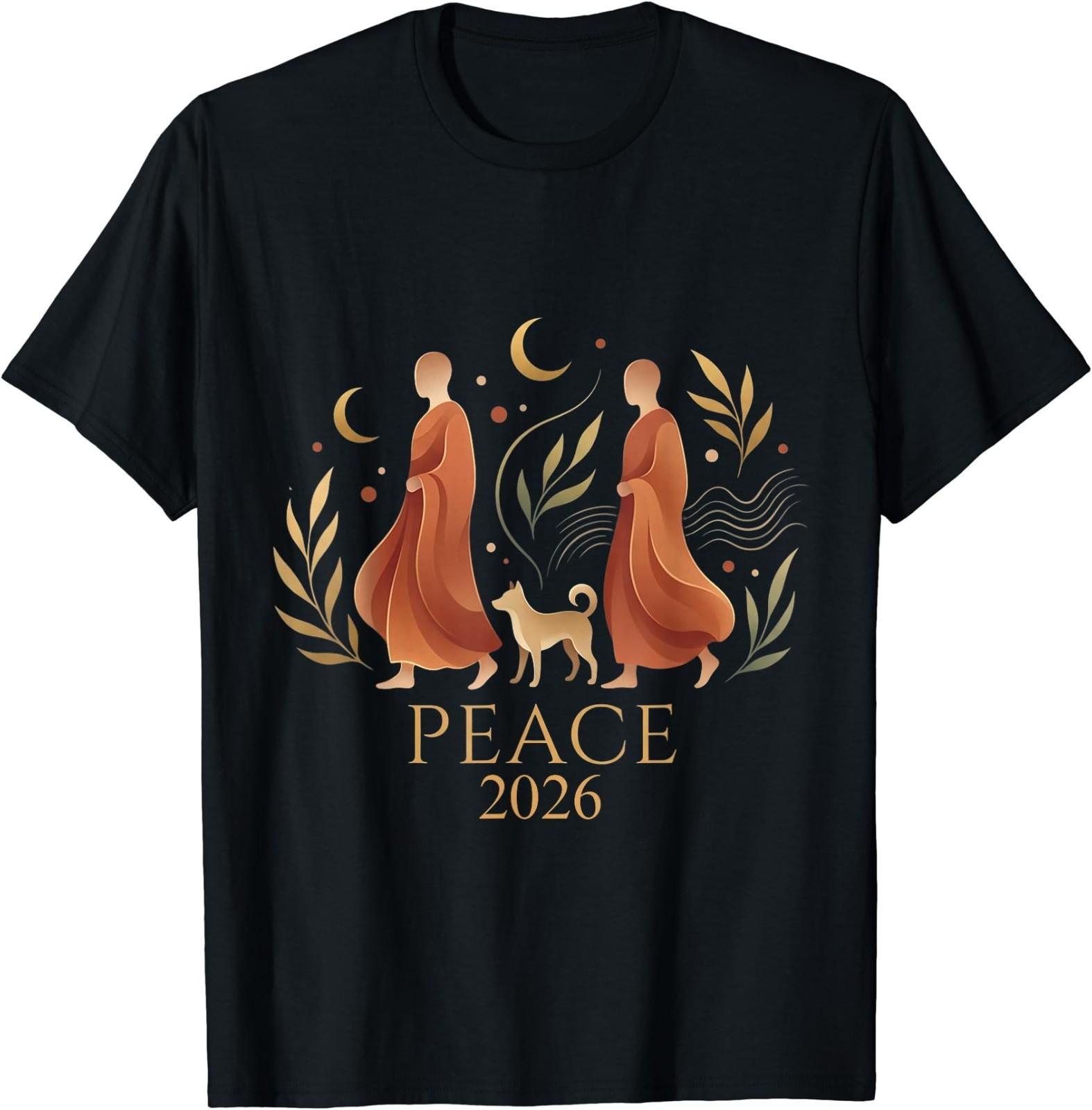 Walk Peace 2026 World Peace Monks with Aloka Dog Spiritual T-Shirt S разноцветный