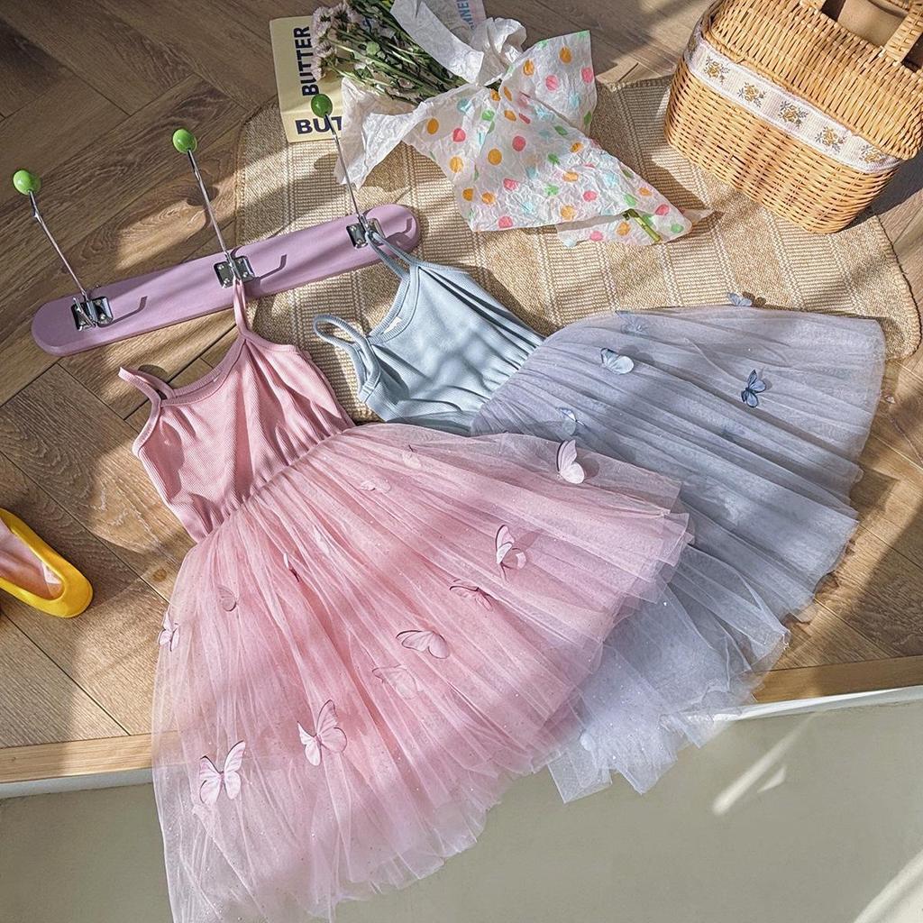 3D Butterfly Mesh Sling Dress - Sweet Princess Tutu for Girls