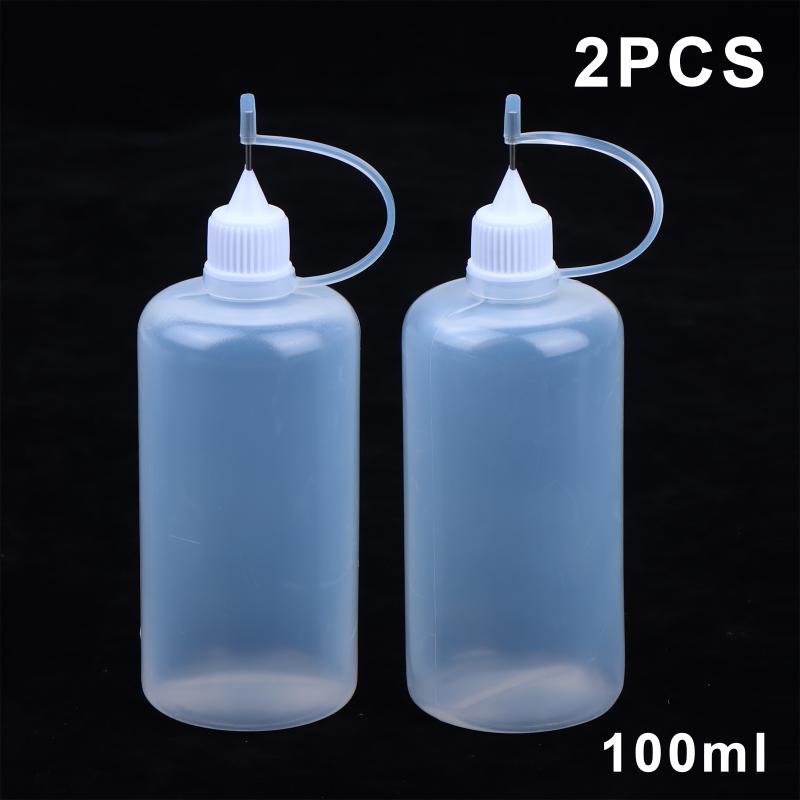PE Squeezable Needle Tip Dropper Bottles 2Pcs Refillable Applicators for Glue Paint Ink Liquid Dispensing