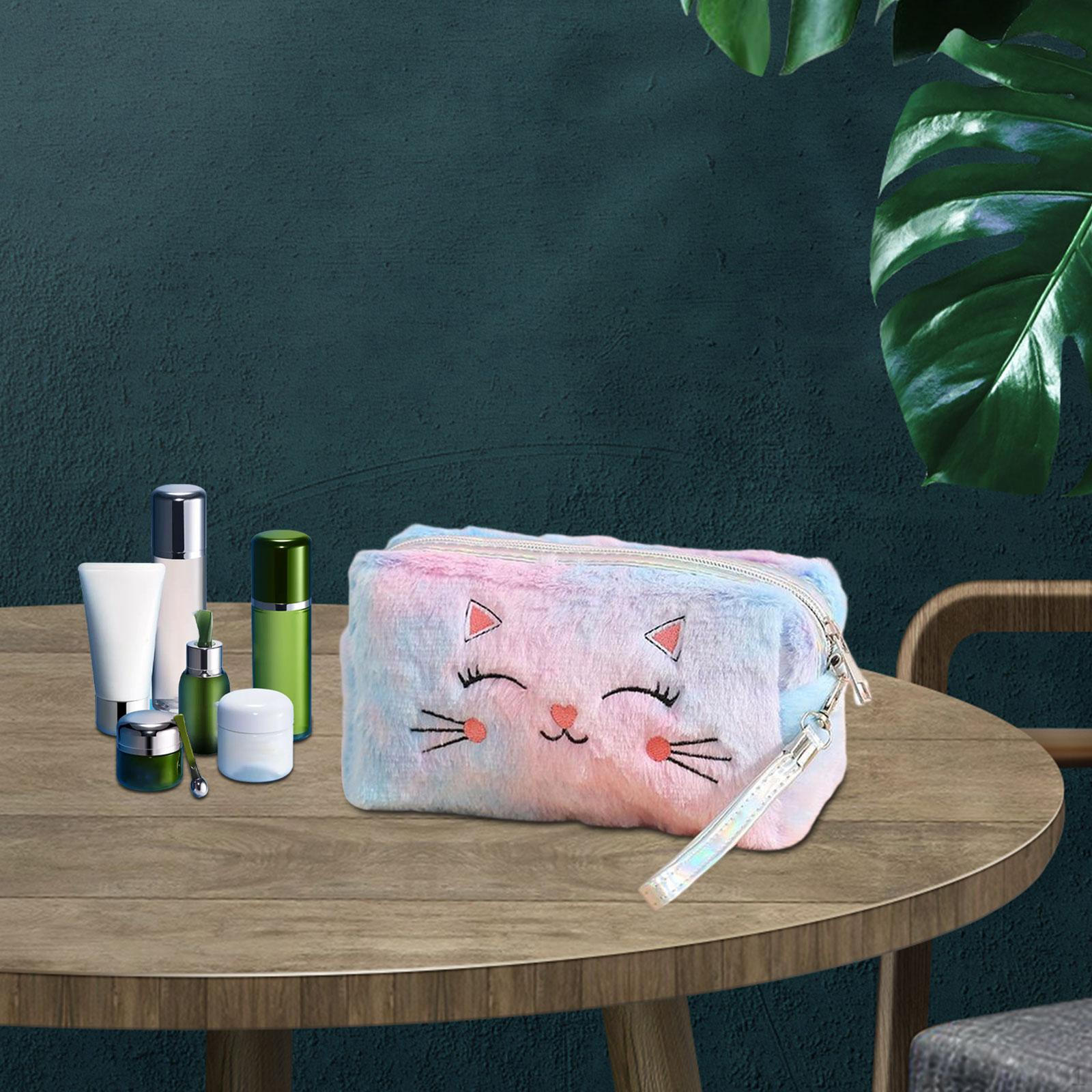 

Cute Cat Plush Cosmetic Bag for Women Girls Multifunctional Brushes Storage Travel Portable Style C