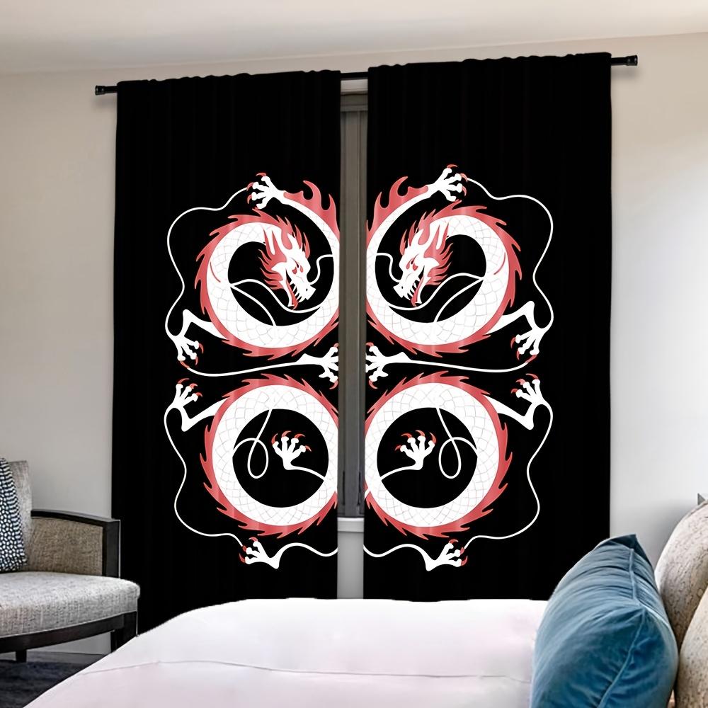 Modern Chinese Dragon Curtains Polyester Semi Sheer All Season Decorative Window Drapes Blackout Set Of 2 Made With Rod Pocket