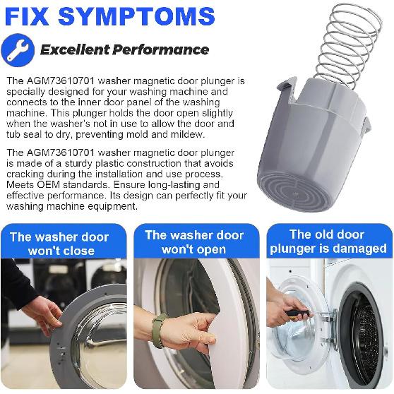 2 Packs AGM73610701 Washer Magnetic Door Plunger and Spring