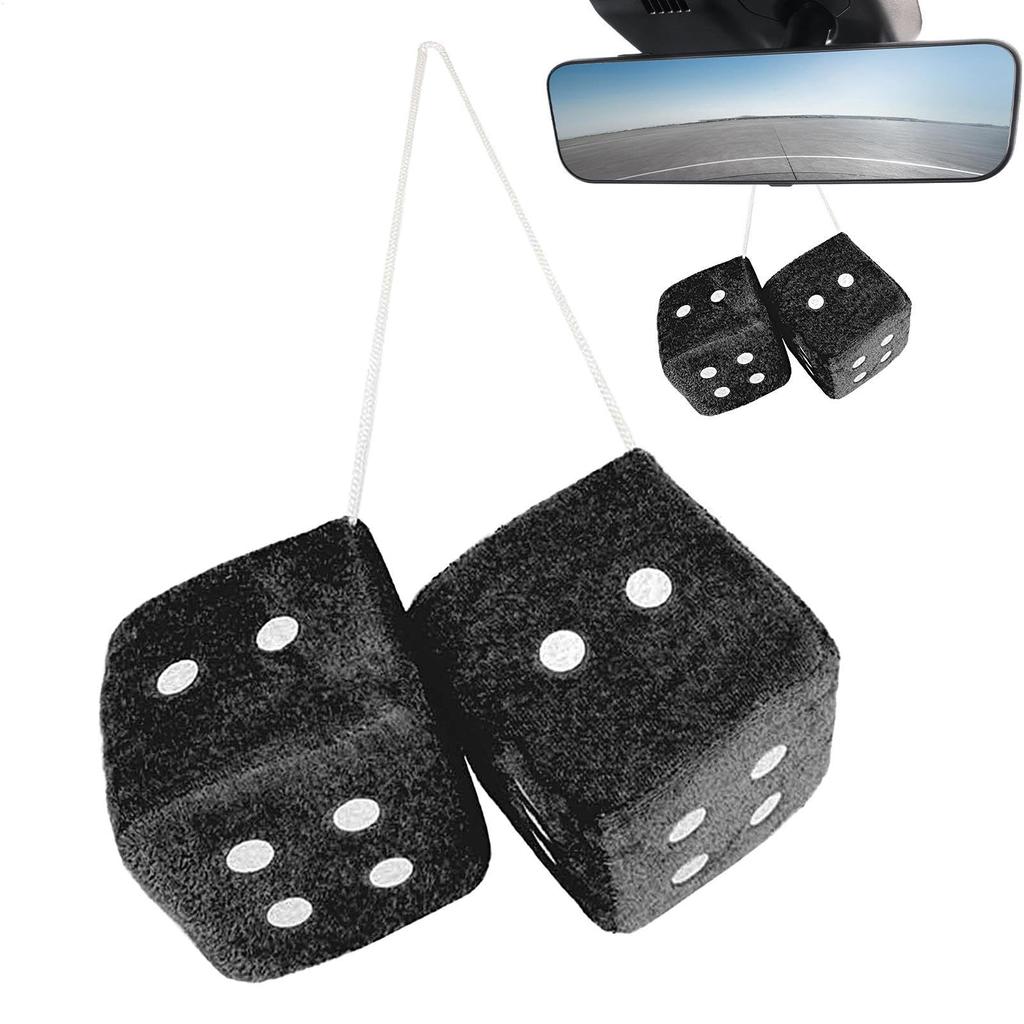 Fluffy Plush Dice for Car Mirror - Retro Square Miller - Pair of Hanging