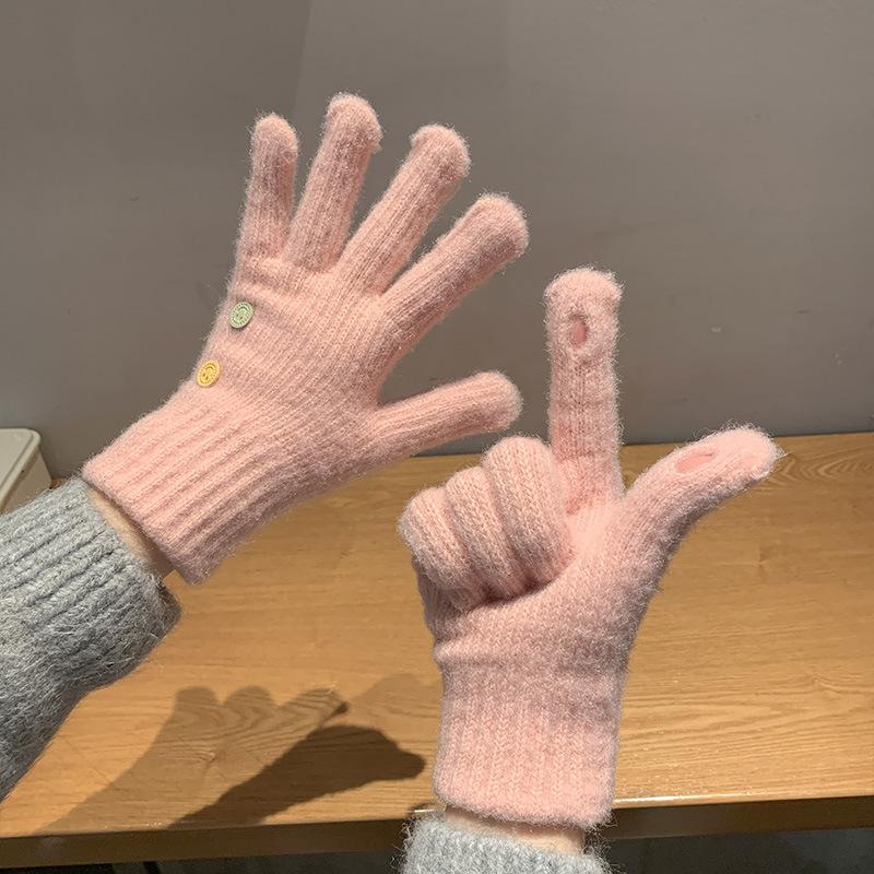 Solid Color Knitted Gloves for Women's Winter Cycling Cold Proof Cute Split Finger Simple Leaky Finger, Touch Screen Gloves