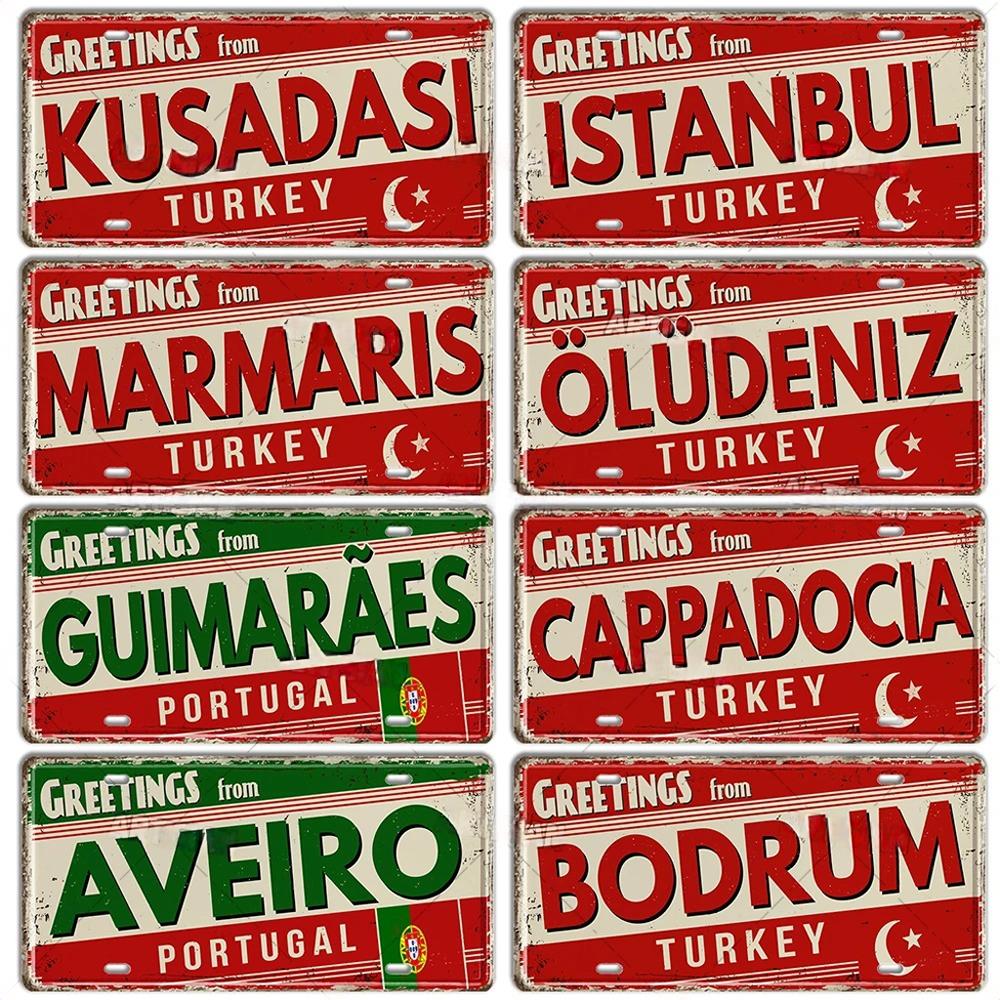 Placa de metal Turquia Portugal Placa de licença Portugal Marco Cidade Estado Placa decorativa Garagem Clube Caverna do homem Bar Pub Decoração de parede