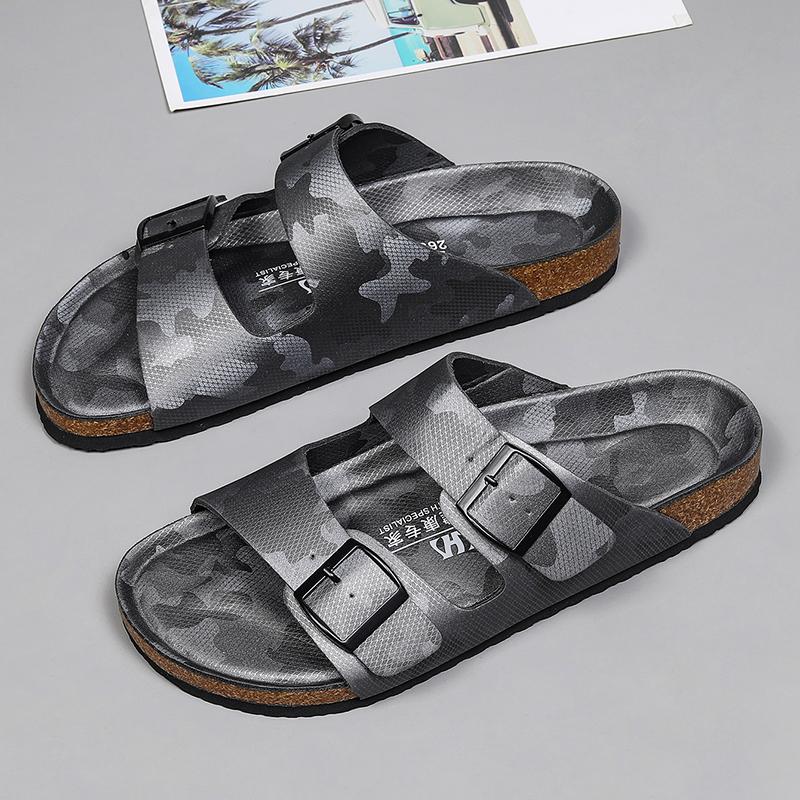 Fashion Slippers New Men Clogs Suede Sandals Nubuck Casual Slide Shoes Cork Slippers Two Buckle Flat Bottom Summer Shoes Brand
