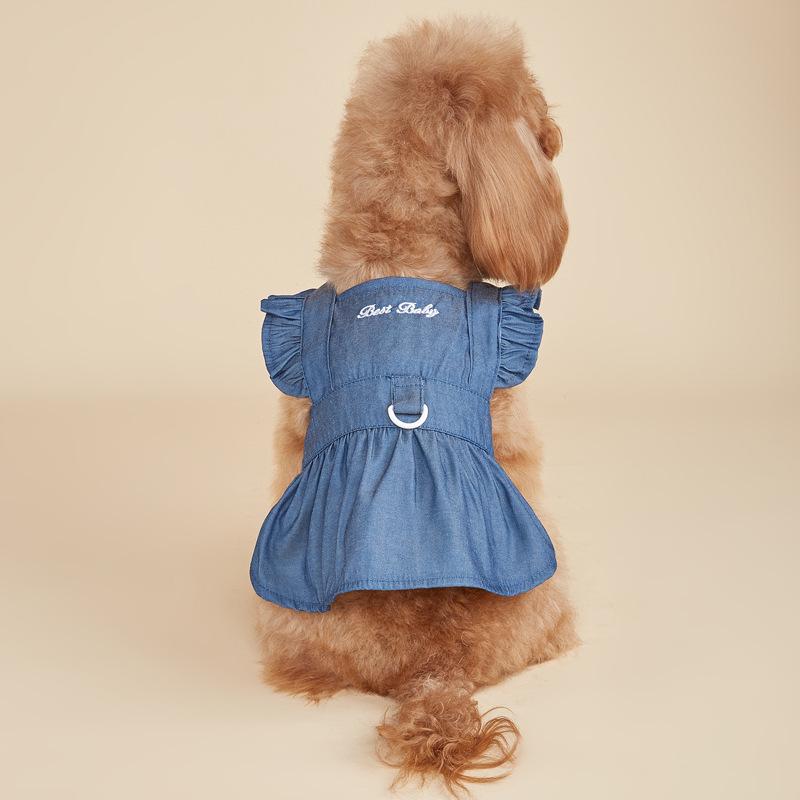 

Весенне-летняя одежда для питомцев, модное джинсовое платье на двух лапах для собаки, кошка, собака, с застежкой-пуговицей, юбка для питомца M темно-синий