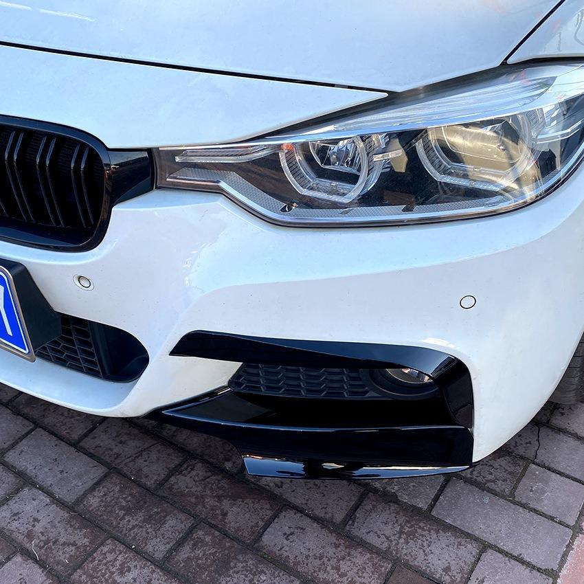 1 Paar Schwarz/Kohlefaser Frontstoßfänger Glänzend Nebelscheinwerfer Augenbrauen Rahmen Abdeckung Kühlergrill Für BMW 3er F30 M Paket 320i 325i 2013-2019