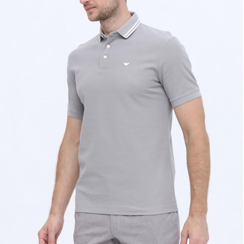 Emporio Armani Ss23 Solid Color Half Button Eagle Logo Embroidered Cotton Short Sleeve Polo Shirt Men Polo Shirts Gray 3R1F67-1JCYZ-06A3