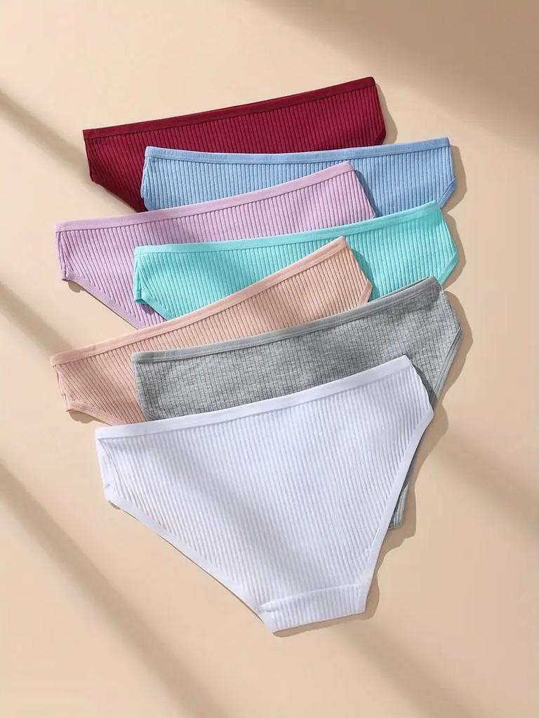 7Pcs Women Cotton Panties Striped Briefs Sexy Women's Underwear Low Waist Breathable Underpants Plus Size Solid Female Lingerie