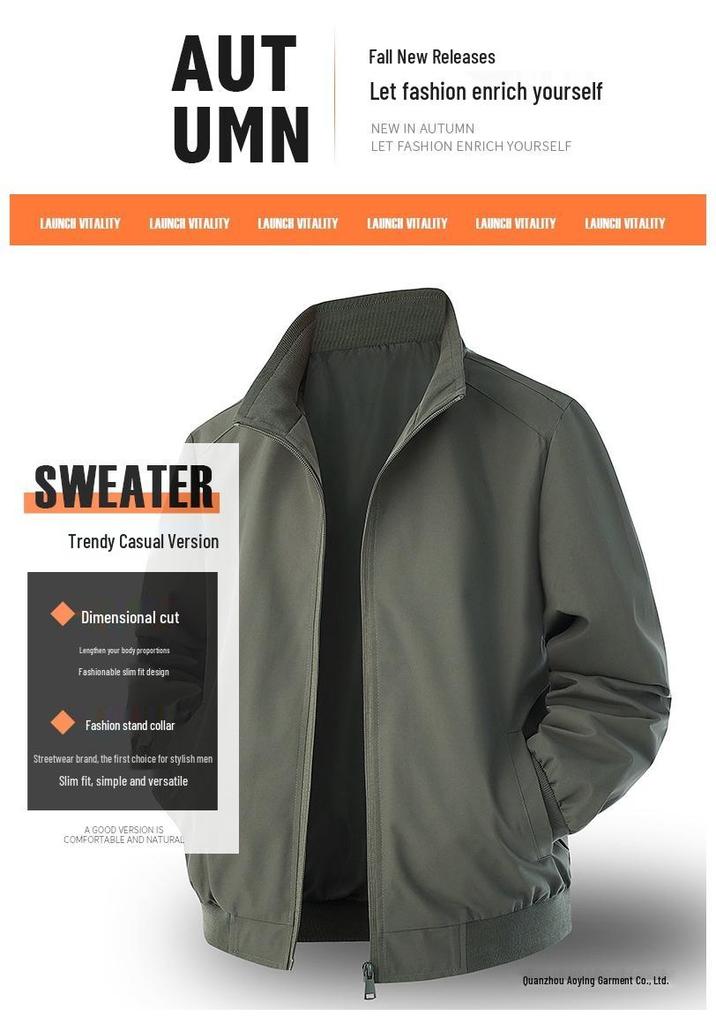 Vielseitige Herrenjacke im amerikanischen Stil mit Stehkragen für Frühling und Herbst