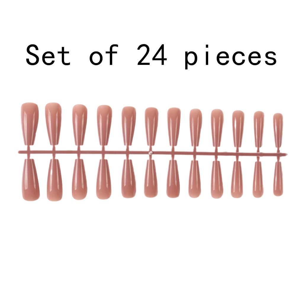 24 Pieces Extra Long Press on Nails Artificial DIY Solid French Graceful Colour-fast Nail for Manicure Salons Art