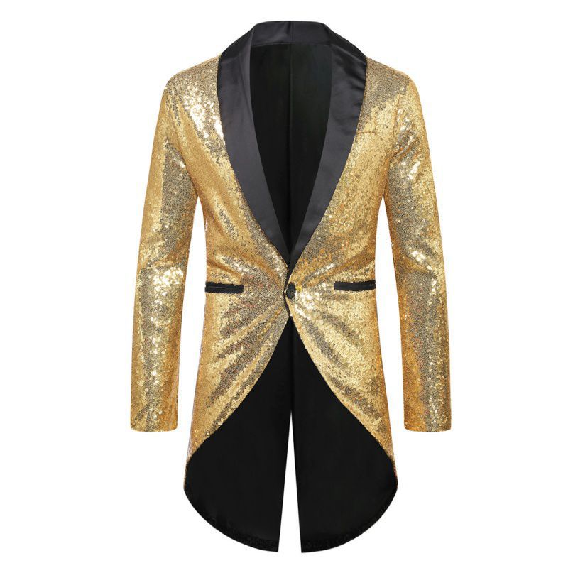 New Fashion Sequin Suit Men's One-Button Suit Tuxedo Medium and Long Suit