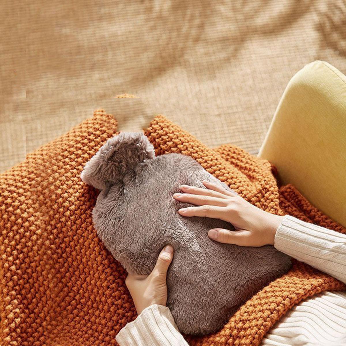 

Зимняя симпатичная грелка для рук, сумка-грелка, плюшевая, наплечная грелка для рук, бутылка для горячей воды 2000/1000 мл, большая мягкая, многоразовая серый