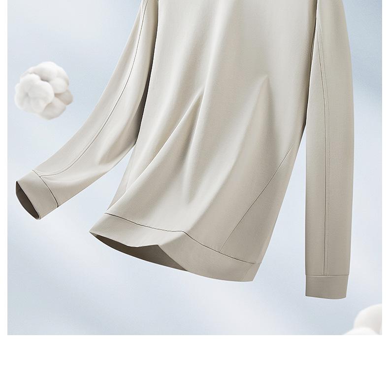 270G Mercerized Cotton Men's Long Sleeve T-Shirt - Solid Color, Round Neck, Autumn/Spring Top