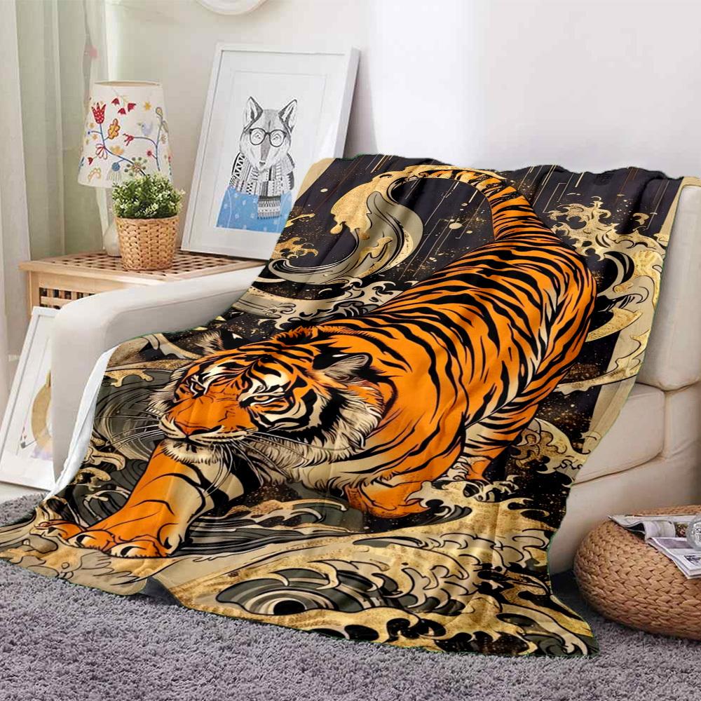 1pc Tiger Wave Print Blanket - Perfect Gift for Birthdays, Christmas & Halloween- Soft, Warm & Versatile yy250909133