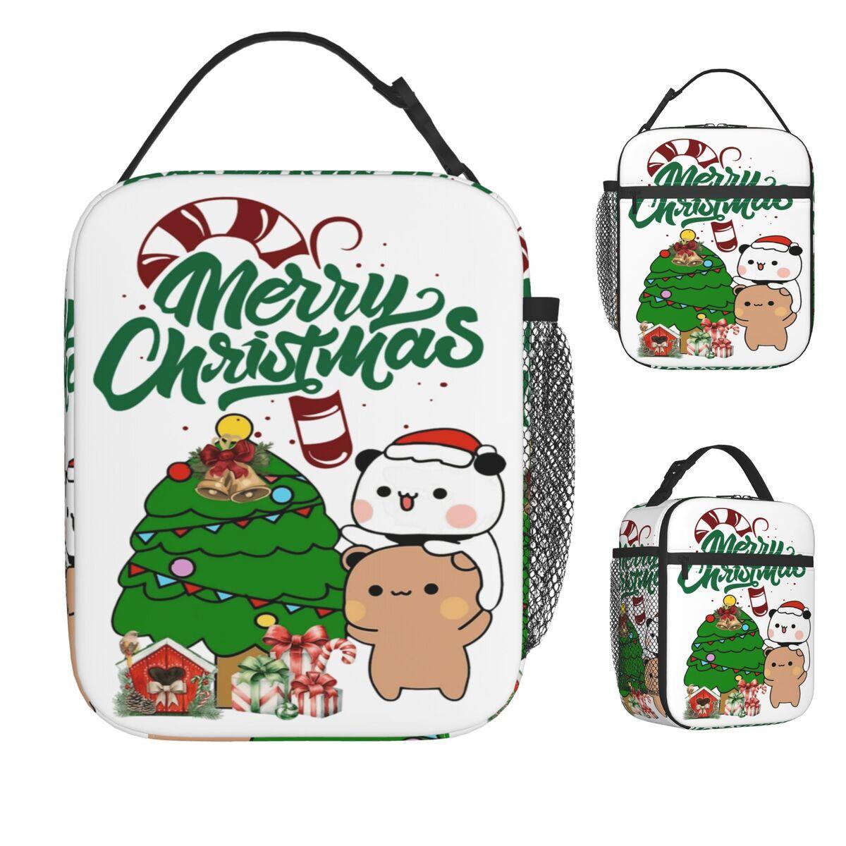 Merry Christmas Tree Bubu Dudu Panda And Brownie Bear Couple 2026 Lunch Bag Retro Lunch Box Cooler Bag Thermal Tote Handbags One Size