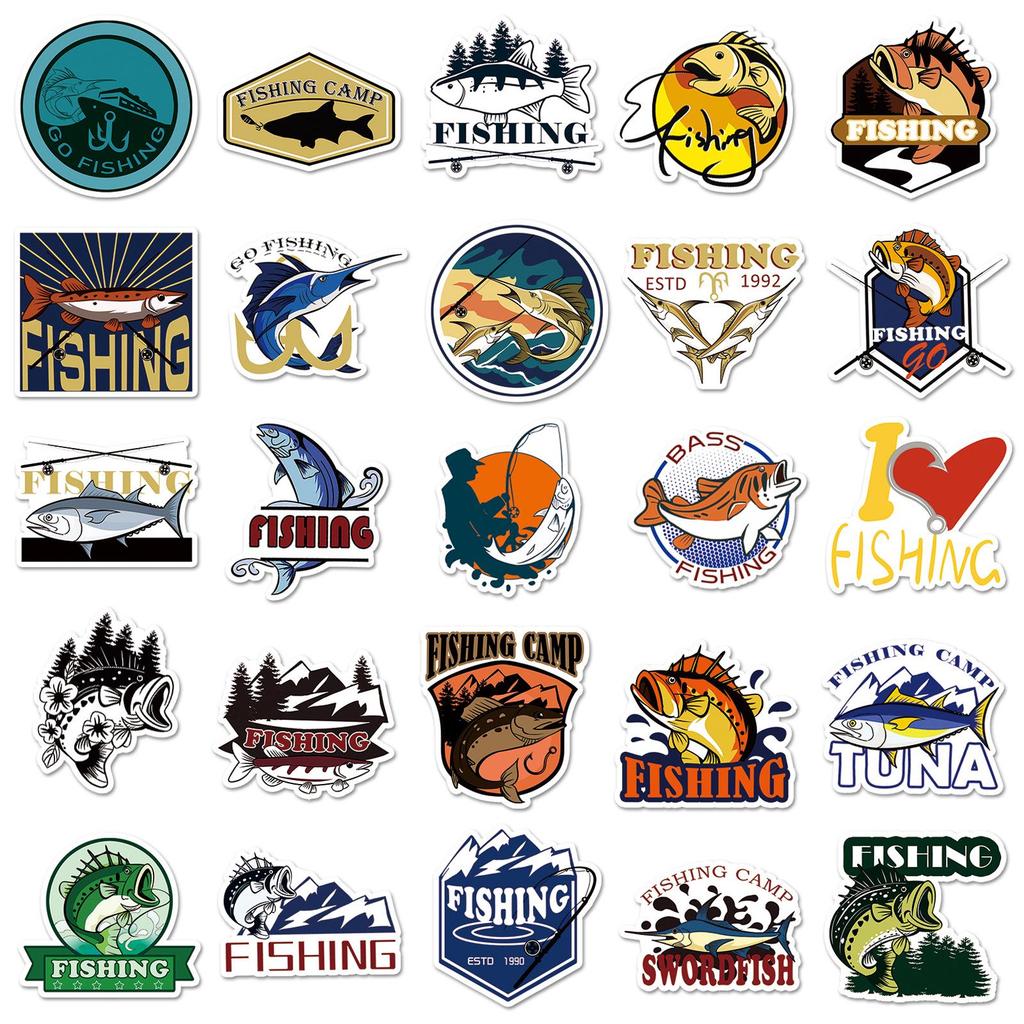 50 Original Waterproof Fishing Cartoon Stickers for Rods, Phones, and Cups