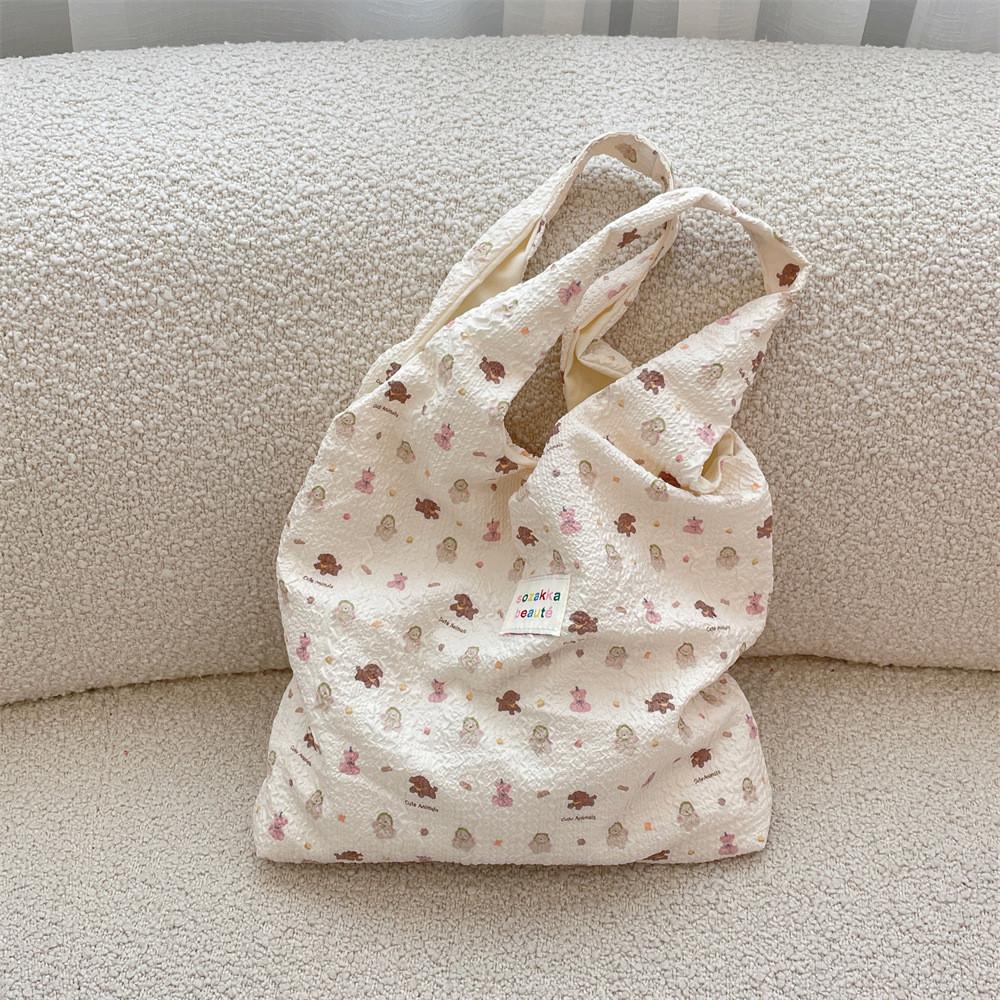 Cute Cartoon Bear Embossed Shoulder Bag For Students Stylish Versatile Tote Bag