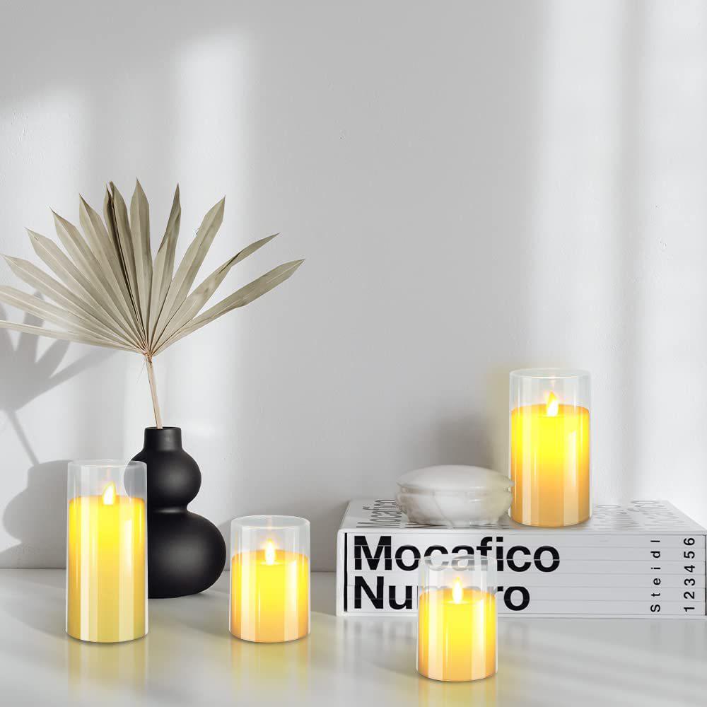 LED Flickering Candle Set with Remote Control, Three-Piece Transparent Cover - Ideal for Weddings and Birthdays.