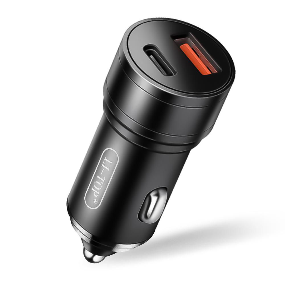 

Автомобильное зарядное устройство для телефона с 2 портами 12-24 В USB Type-C, двойной выход, быстрая зарядка PD12W, черный алюминиевый сплав, несколько совместимых автомобильных зарядных устройств