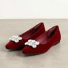 Elegant Crystal Velvet Women Pumps Round Toe Flat Rhinestone Wedding Bridal Shoes Slip On Party Dress Zapatos De Mujer