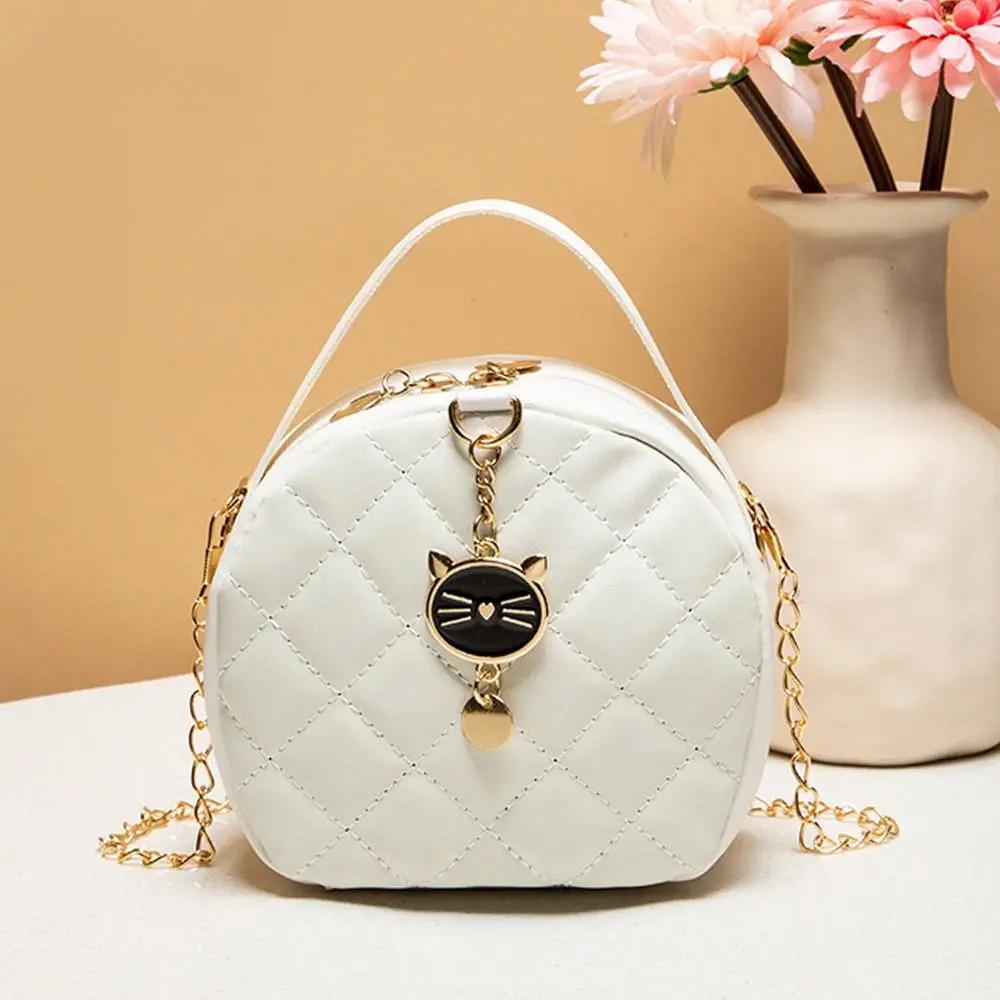 Cute Cat Simple Messenger Bag for Women Round Bags Crossbody Chain Shoulder Bags Ladies