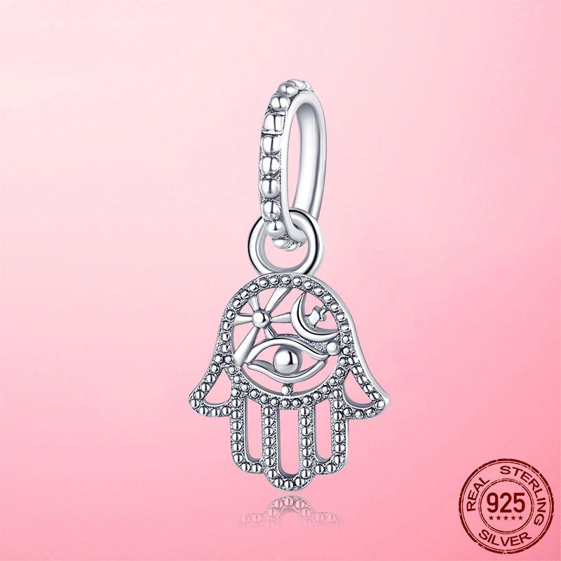 Lucky Charm Copper Protective Hamsa Hand Dangle Charm Beads Fit Pandora Bracelet Copper Jewelry