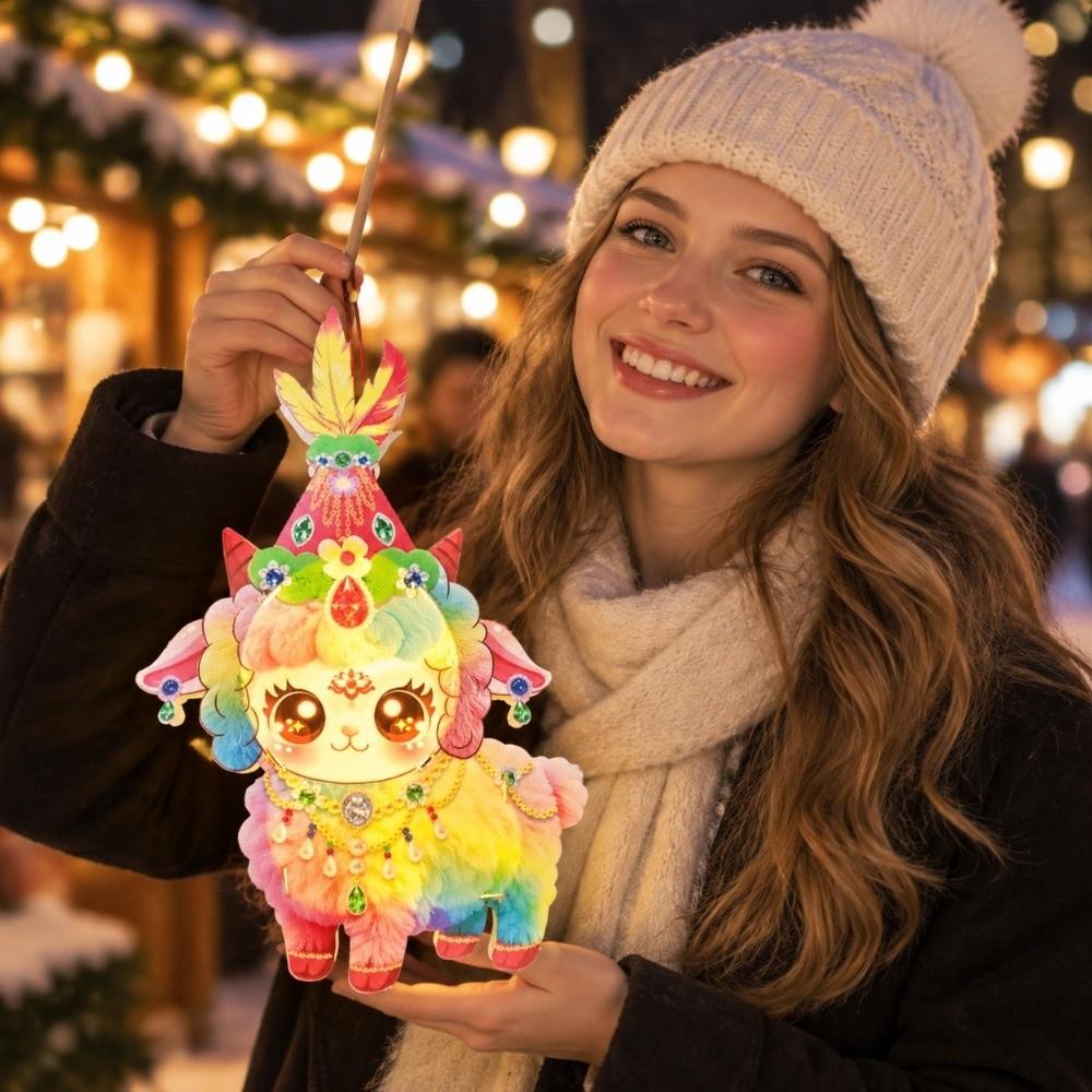 New Year DIY Handheld Lantern Cartoon Lamb Luminous Lantern Cultural Activity