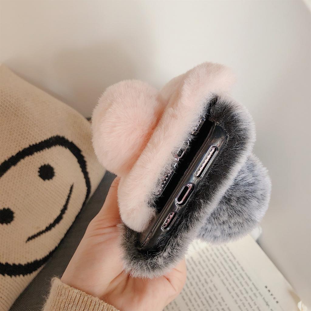 YKTO Pelose Coniglietto Case per Redmi Note 11 4G Peluche Back Cover Coniglio Custodia Fuzzy Cute Warm Winter Soft Furry Fluffy Ball Fur Hair Cover protettiva in Peluche,Marrone