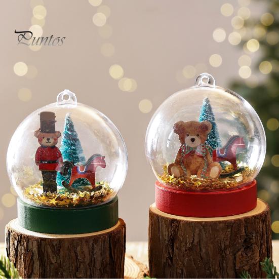 Fairy Tale Style Holiday Ornaments Crystal Ball Bear/Nutcracker Christmas Tree Hanging Ornament, Transparent Spherical Decor Supplies Pendant