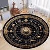 Black Gold Celestial Round Rug with Sun Moon Stars Zodiac Constellation Pattern Mystical Bohemian Style Carpet for Home Decor